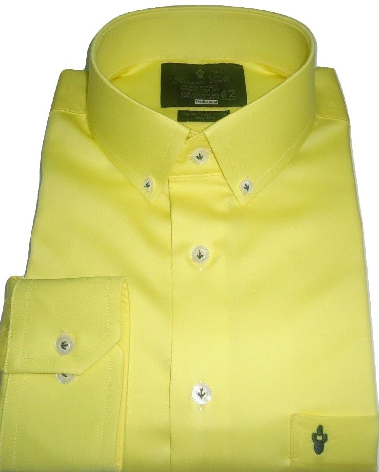 Camisa colarinho Americano Amarela Lisa Algodão Fio 80 Egípcio  Imagem 1