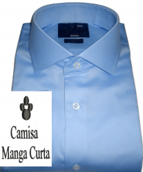 Camisa Manga Curta Azul Claro Lisa Gola Dupla Italiana Algodão Fio 80 Egípcio