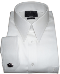 Camisa Colarinho Inglês Clássico Off White Lisa de Abotoadura Algodão Fio 80 Egípcio  